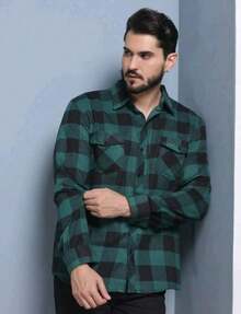 MEN'S CHECKED FLANNEL LONG SLEEVE SHIRTS TAKE ADVANTAGE - Green - View 4