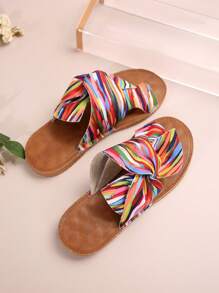 Women's Bowknot Decor Sandals, Casual Flat Beach Shoes