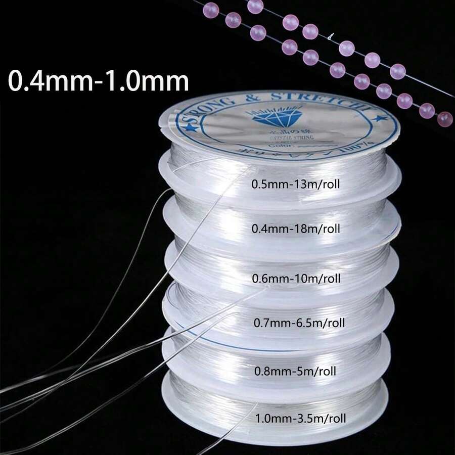 0.4/0.5/0.6/0.7/0.8/1mm 透明弹力绳圆形水晶线橡胶绳适用于珠宝制作用品 DIY 串珠手链 - 透明 - 查看 1