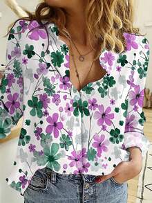 女士时尚印花休闲衬衫