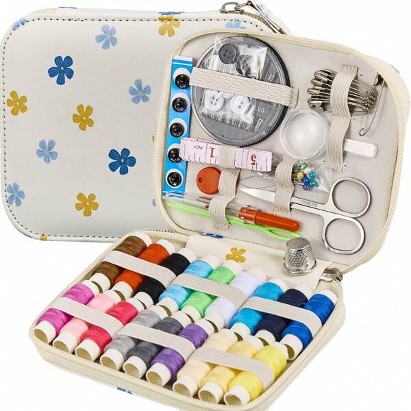 87PCS Sewing Kit Florid Printing Sewing Kit,Professional Sewing Supplies For Adults, Zipper Sewing Needles Set, Travel Sewing Supplies For Emergency, Home