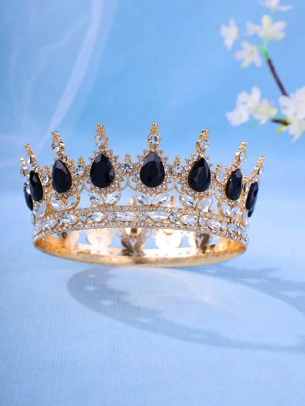 1 pieza Diadema de mujer con diseño de corona decorada con rhinestones, para decoración de tiaras reales