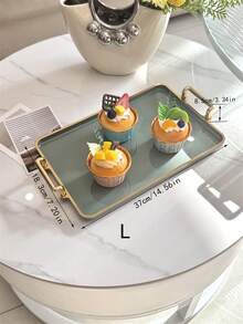 1pc Vintage Metallic Edge Sweet Treat Serving Platter - Milk Green Gold Tray - View 2