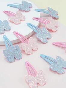 1 Pc (2/4 Pcs Hairpins) Korean Solid Glitter Bow Hairpins For Bangs & Baby Hair, Hair Accessories For Girls - Sequin Butterfly Water Drop Clip - View 6