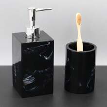 Polyresin Bathroom Set Including Soap Dispenser Bottle, Toothbrush Holder, Soap Dish, Cup, Tray, Comb Rack For Bathroom Decor & Organization, Customize As Desired Bathroom Accessories Bathroom Organizer Fall Decor Back To School Storage