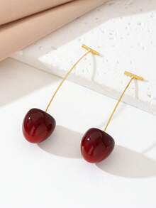 1 Pair Creative Cute Cherry Stud Earrings For Women, Claret - Burgundy - View 2