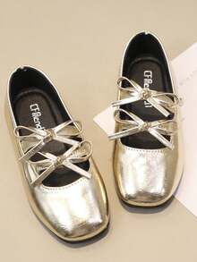 Zapatos de niña pequeña para dama de honor - Bailarinas para niñas para fiesta, escuela, boda - Dorado - Ver 4