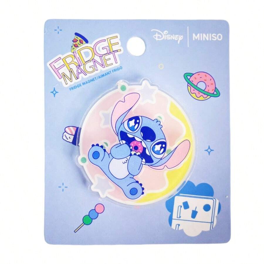 Miniso Disney Stitch Food Party Series Creative Rotating Fridge Magnets - Circle, Cute Cartoon Design, Fun Rotating Feature (1 PC)