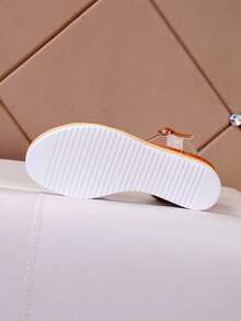 2025 Plus Size Roman Style Open Toe Solid Color Round Toe Strap Ankle-Strap Platform Wedge Sandals, Suitable For Weddings, Office, Outdoor In Summer - Brown - View 4