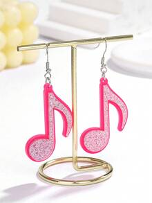 1 Pair Pink Eighth Note & Pentagram Acrylic Dangle Earrings, Shiny Cute Classic Fashion Jewelry For Women - Multicolor - View 15