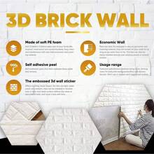 1/10/20 pièces Panneaux muraux 3D blancs auto-adhésifs, autocollants muraux en mousse pour la décoration de la maison, revêtement mural imperméable à l'eau facile à décoller et à coller, aspect de brique réaliste pour le salon, la chambre à coucher et la cuisine, construction légère et durable, parfait pour les projets d'amélioration de l'habitat en DIY