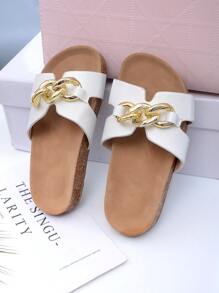 New Fashion Chain Slip-On Flat Sandals, Casual Versatile Strap Slides Suitable For Daily Wear