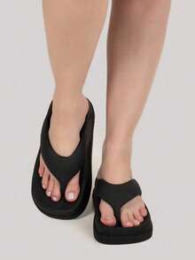 Women's Flat Cloud Clogs Platform Puff Comfortable Lightweight Flip Flops - 黑色 - 查看 2