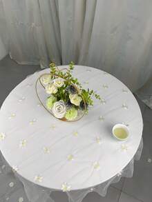 1pc Ivory Embroidered Daisy Floral Spring/Summer Sheer Table Cloth, Seasonal Easter Holiday Kitchen Dining Table Decor, Suitable For Home Party Indoor Use - Multicolor - View 9