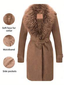 Abrigo elegante de longitud media con cuello y cinturón para la cintura para trayectos de otoño e invierno