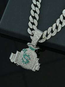 1pc Fashionable Hip Hop Style Dollar $ Symbol Pouch Pendant Necklace, Rap Music Inspired Accessories For Men