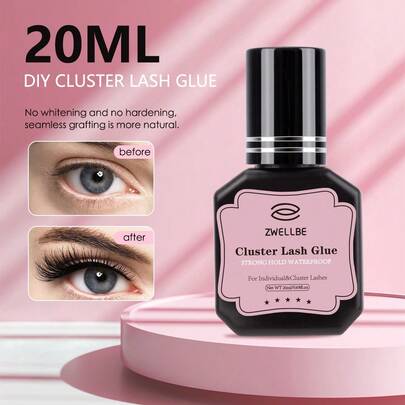 zwellbe 20毫升/管装睫毛胶，簇状睫毛胶，黑色，适合敏感肌肤，速干防水，单根睫毛胶，持久耐用，DIY睫毛嫁接胶，强力睫毛胶，家用睫毛嫁接自粘胶