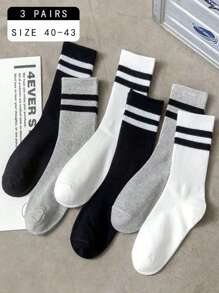3/6pairs Women Striped Pattern Casual Crew Socks, For Daily Life, Fall Socks