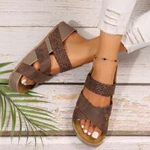 Summer Braided Sandals Wide Fit Thick Bottom Lightweight Sandals For Women - 咖啡棕 - 查看 3