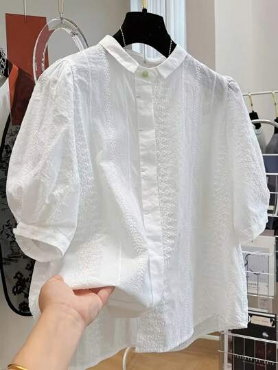 Damen Minimalistische Blumen Knopfleiste Bluse, Sommer