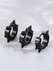 3pcs Stud Hoop Earrings In Punk Style (Female), Gothic Rock Hip Hop Style Earrings (Male And Female), Suitable For Parties, Parties, Everyday Wear