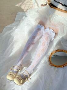 Bow Decor Lace Over The Knee Socks