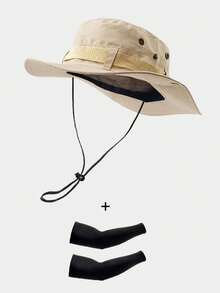 2pcs/Set Unisex Western Cowboy Sun Hat + Arm Sleeves Protective Set, Couples Outdoor Hiking Camping Fishing UV Protection Wide Brim Sunhat, Suitable For Spring Summer Autumn Outdoor Activities - Set - View 9