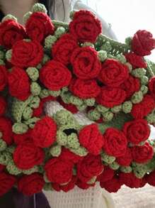 1 Set DIY Crochet Rose Bouquet Blanket Kit Crochet Flower Bouquet Blanket Material Knitting Kit Pack Red Rose Round Blanket Sofa Throw Blanket Birthday Anniversary Gift Wedding Gift Home Decor