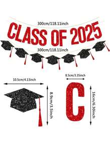 1 Set Glitter Pink & Black 2025 Graduation Congratulations Banner, Paired With Graduation Cap Hanging Flag Decorations, Suitable For Graduation Ceremony And Party Decoration