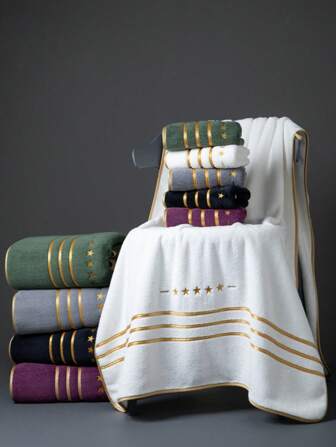 1 条超大浴巾 86*170cm，涤纶纤维，简单纯色带刺绣星星图案或 34*75cm 小手/面巾，吸水，快干，柔软，适用于浴室、酒店、健身房、户外旅行、派对、节日礼物、海滩、沙龙、水疗中心、男女通用成人家庭使用、四季、学校、返校、旅行、旅行必需品、家居必需品、毛巾、皮肤护理