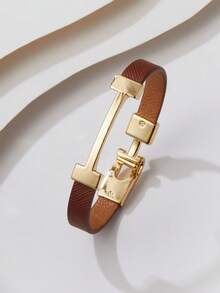 1 件时尚 PU 皮革字母手链，适合女性日常佩戴 - 金色配件皮質手鍊 - 查看 21