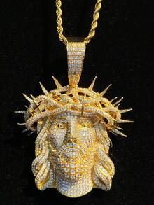 1 Piece Iced Out Freedom Jesus Necklace Pendant For Men Prong Setting Plated Hip Hop Jewelry - Portrait - View 12