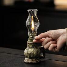 1pc Ceramic Kiln-Fired Glaze Home Oil Lamp With Handle And Lamp Shade, Adjustable Wick Camping Oil Lamp, Indoor Ceramic Oil Lamp Candle Holder, Kerosene Lamp With Wick, Oil Lamp/Hurricane Lamp With Fire Control Knob - Oil Lamp - View 6