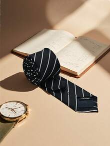 1pc Men's Striped Formal/Casual Necktie - Black - View 4