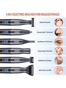 6-In-1 Multifunctional Electric Shaver, Painless Women's Bikini Trimmer, Precision Body And Facial Hair Removal, Dry And Wet Dual-Use Painless Shaver Set - Black - View 3