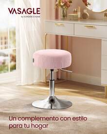 VASAGLE Taburete de Maquillaje, Silla de Tocador, Altura Ajustable, 360° Giratorio, PU, Asiento Grueso, para Dormitorio Cocina Comedor, Moderno, Rosa Jalea - Rosa - Ver 2