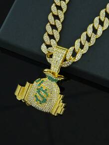 1pc Fashionable Hip Hop Style Dollar $ Symbol Pouch Pendant Necklace, Rap Music Inspired Accessories For Men