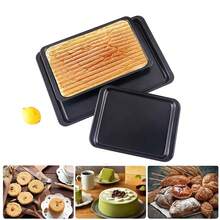 不粘长方形烤盘碳钢烤盘烤箱托盘适用于饼干派披萨烤松饼面包烘焙用具 - 黑色 - 查看 7