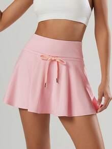VUTRU 1Pc Adjustable Drawstring High Waist Mini Skirt Pink Skort With Built-In-Shorts Side PocketsTennis Golf Daily - Baby Pink - View 4