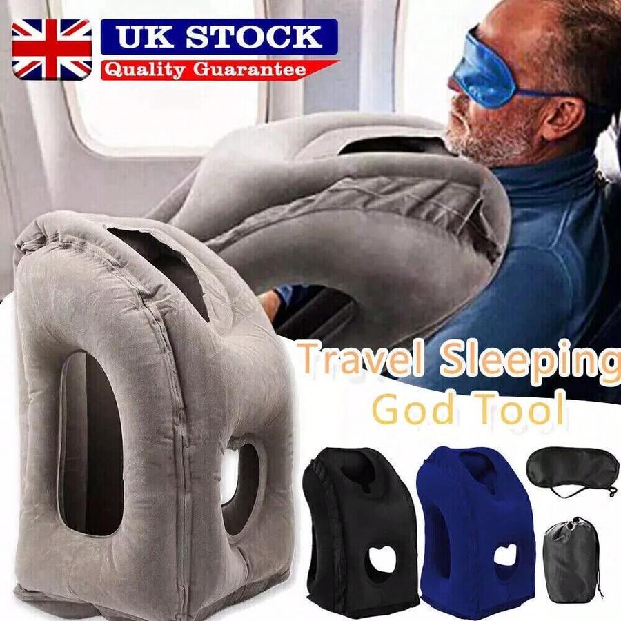 Inflatable Air Cushion Travel Pillow Airplane Office Nap Rest Head Neck Chin New - Black - View 1