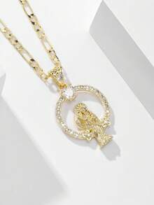 1pc 2025 New Hypoallergenic Copper Inlaid Zirconia Fashion Pendant Necklace, Suitable As Gift For Mother/Valentine's Day Couples/Friends/Godparents, Catholic Holy , Daily Or Holiday Religious Wear