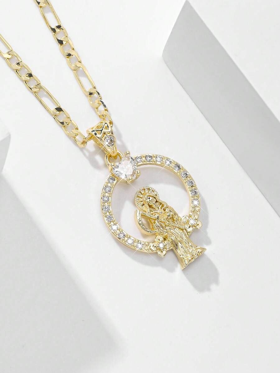 1pc 2025 New Hypoallergenic Copper Inlaid Zirconia Fashion Pendant Necklace, Suitable As Gift For Mother/Valentine's Day Couples/Friends/Godparents, Catholic Holy , Daily Or Holiday Religious Wear