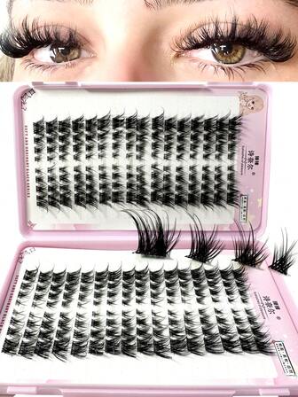 3D Fluffy Fox Eye Lashes Multi-Cluster Segmented Cat-Eye Fake Eyelashes, 10Rows /32Rows(256pcs/80pcs)High Capacity Natural & Curling Fluffy Feeling Slouchy 3-In-1 Ultra Fine Black Stem Reusable Lash For Lengthening & Magnifying Eyes Everyday Commute Makeup Lash Clusters,Eye Lash Clusters,Individual Eyelashes,Lashes,Fake Lashes