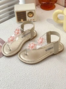 1 par de sandalias planas para niños con diseño de flor grande, estilo princesa de moda y suela antideslizante, en color amarillo. Sandalias abiertas de verano para niños de 3 a 12 años, para interior y exterior, de vacaciones