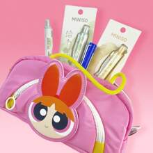 Miniso The Powerpuff Girls Series Cute Cartoon Front Opening Handbag Pencil Case, Multifunctional Large Capacity, Essential For Learning, Easy To Carry,Pencil Pouch,School Bag