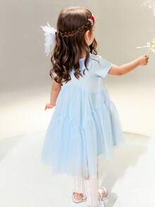 Balabala Vestido da  para Meninas - Azul Claro Macio e Confortável - Vestido com Estampa de Desenho Animado Adorável, Perfeito para o Verão - rosa azul - Visão 3