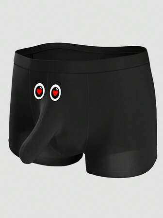 男士黑色性感可爱眼睛印花图案袋装三角裤舒适透气弹性日常平角裤