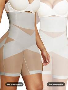 1件装女士高腰交叉收腹无缝塑形短裤，平坦小腹收腹紧身裤，塑身内衣 - 淺灰色 - 查看 3