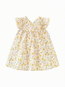 mini bala Vestido de algodón puro para niñas, dulce, transpirable y ligero con silueta evasé, nuevo para el verano 2025