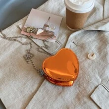 Laser Heart Girls Fashionable Shoulder Bag Chain Strap Crossbody Purse PU Leather Casual Small Bag